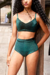 Lana Top - V-Neck Velvet Sports Bra Emerald