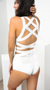 Tara High Waist - Strappy Scrunch High Waist Bottoms White