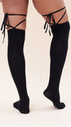 Black Lace Up Thigh High Sock