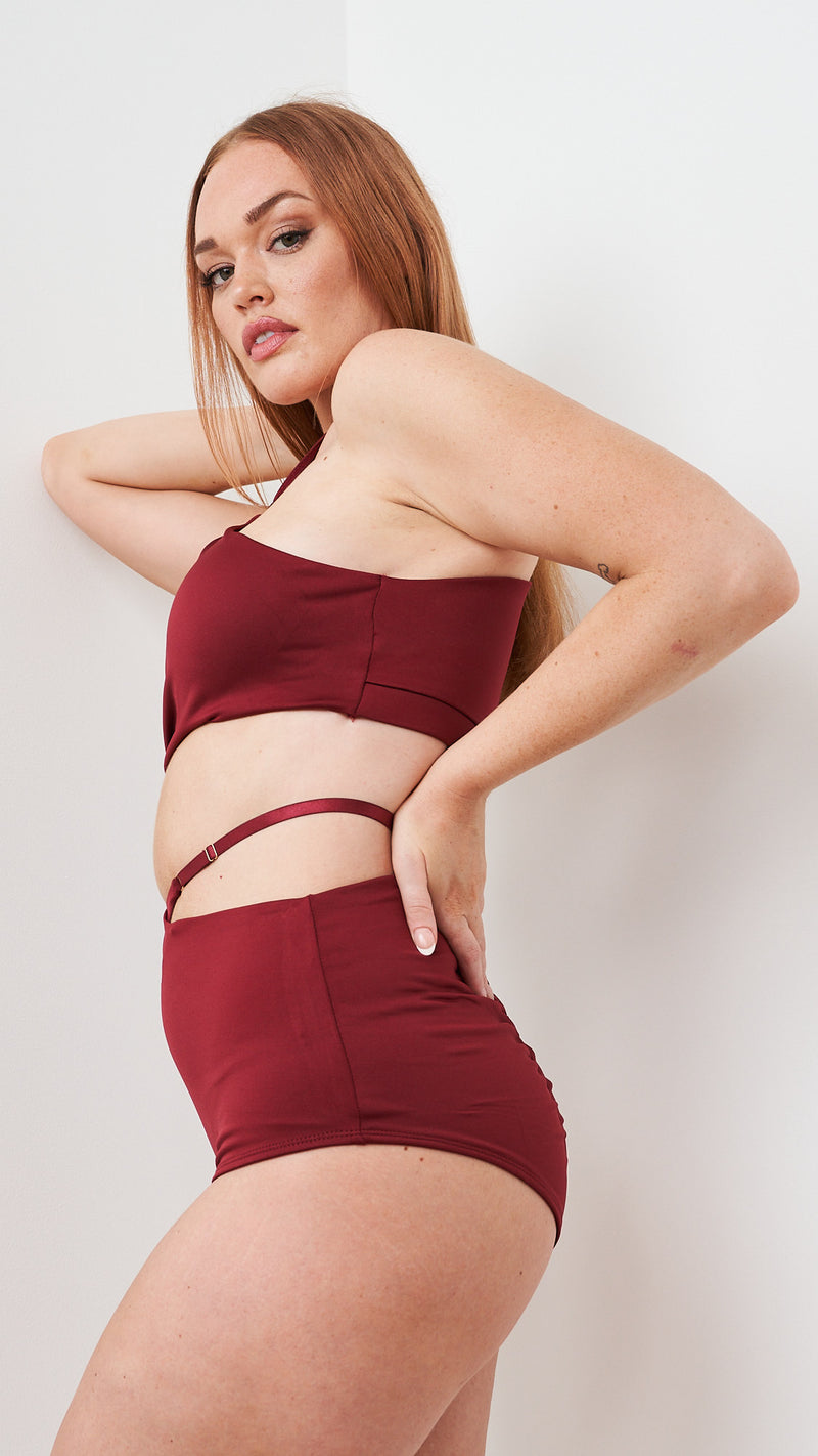 Bailey Bottom - Adjustable Cut Out High Waist Bottoms Recycled Burgundy