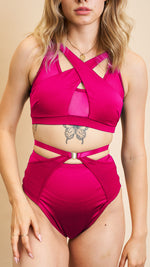 Katherine Cross Over Top Satin Magenta