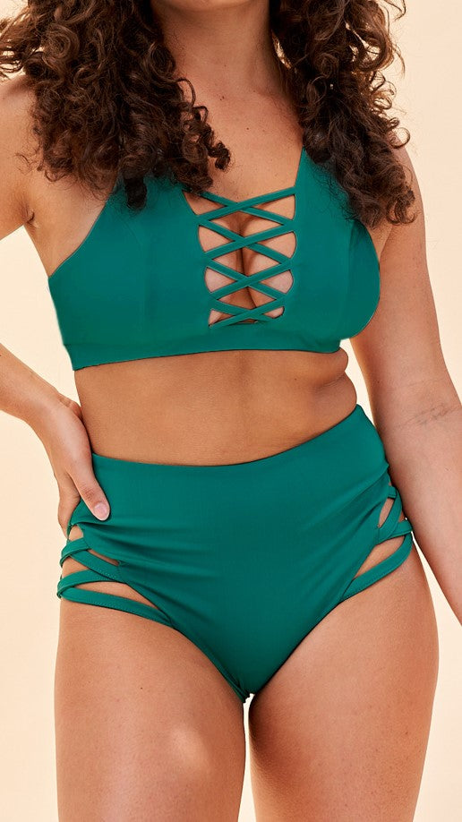 Cross Section Shorts - Cut Out High Waist Shorts Green