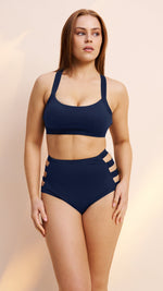 Clover Side Strap High Waist Bottoms Navy