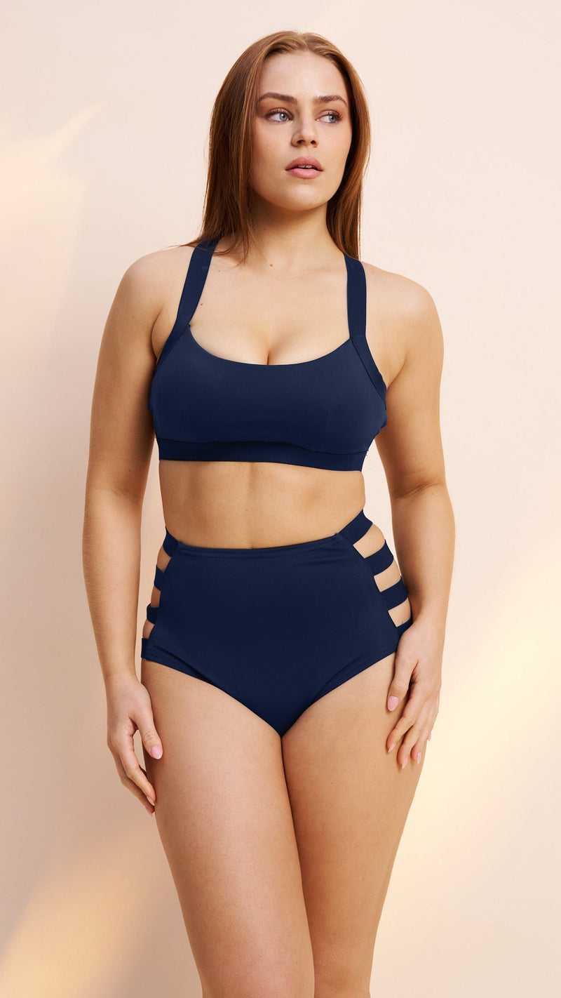 Clover Side Strap High Waist Bottoms Navy