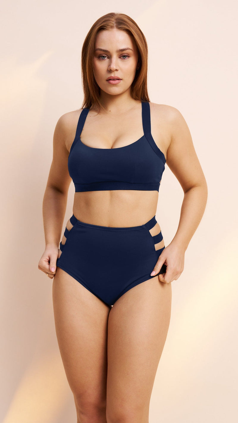 Clover Side Strap High Waist Bottoms Navy