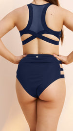 Clover Side Strap High Waist Bottoms Navy