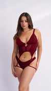 Victoria Mesh Suspender Set in Wine