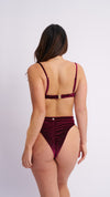 May Scrunch Back Velvet Sparkle Top Burgundy