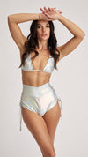 High Waist Drawstring Bottoms Metallic Silver