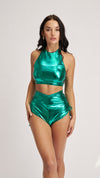 High Neck Top Metallic Green