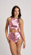 High Neck Top Metallic Baby Pink