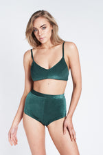 Lana High Waist Bottom - Velvet High Waist Bottoms Emerald