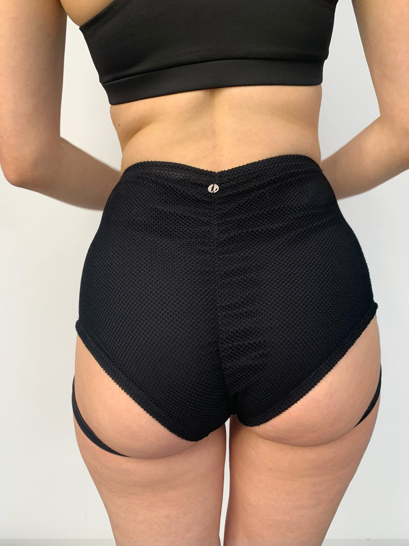 Lure You Shorts - High Waist Mesh Scrunch Garter Shorts Black