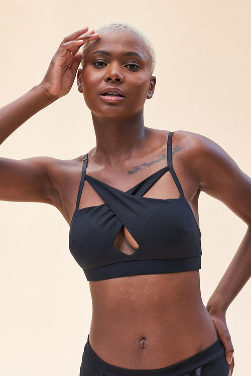 Cleo Bra - Cross Over Cut Out Bra Recycled Black