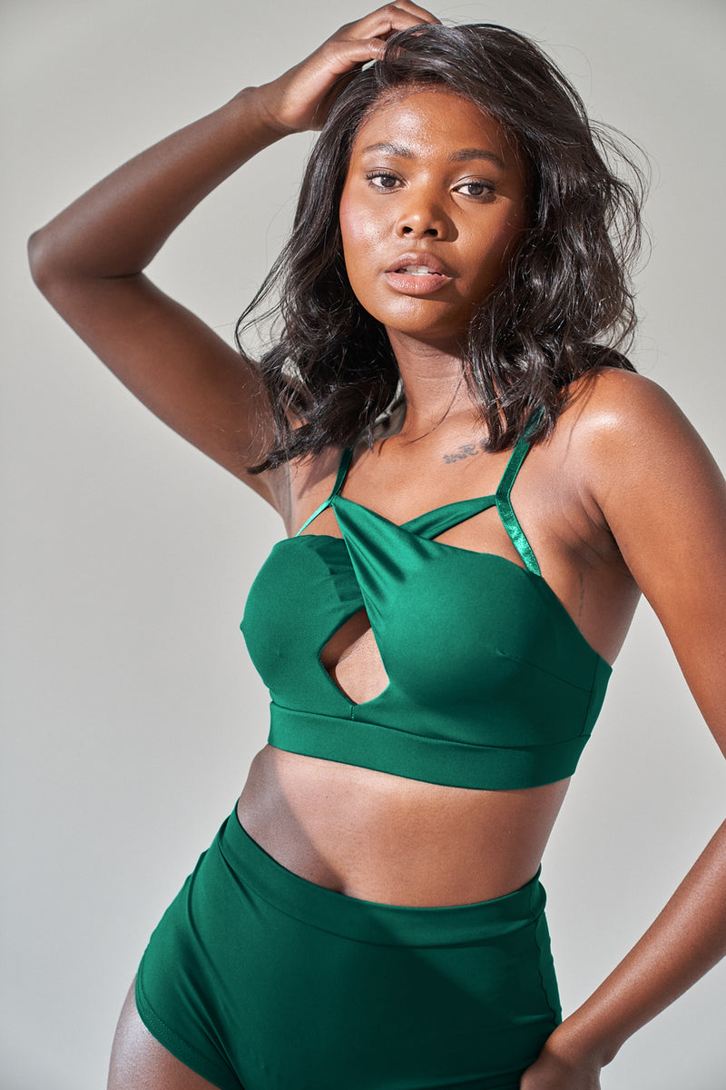 Cleo Bra - Cross Over Cut Out Bra Recycled Moss Green