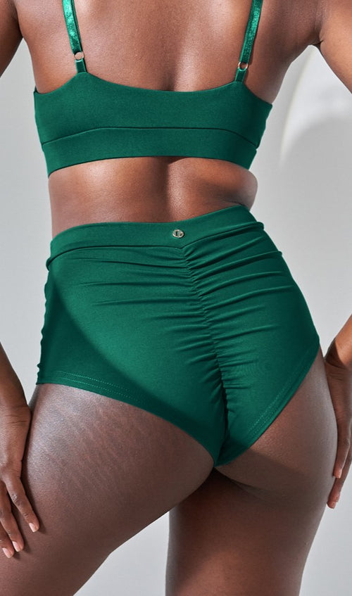 High Waist Shorts - Basic Scrunch Shorts Moss Green