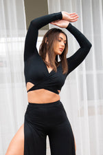 Dancer Top - Longsleeve Wrap Top Bamboo Cotton Black