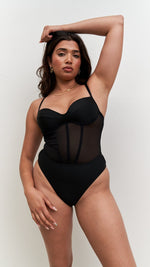 Valentina Bodysuit - Mesh Panel Bodysuit Recycled Black