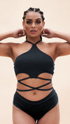 Nessa Top - Criss Cross Halter Top Recycled Black