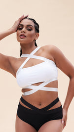 Renee Top - Cross Over Halter Neck Crop Bra Recycled White