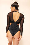 Diana Bodysuit - Mesh Cut Out Long Sleeve Bodysuit Recycled