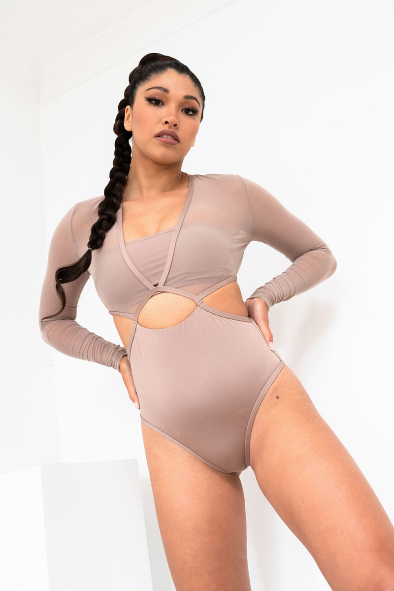 Diana Bodysuit - Mesh Cut Out Long Sleeve Bodysuit Recycled