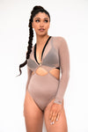 Diana Bodysuit - Mesh Cut Out Long Sleeve Bodysuit Recycled