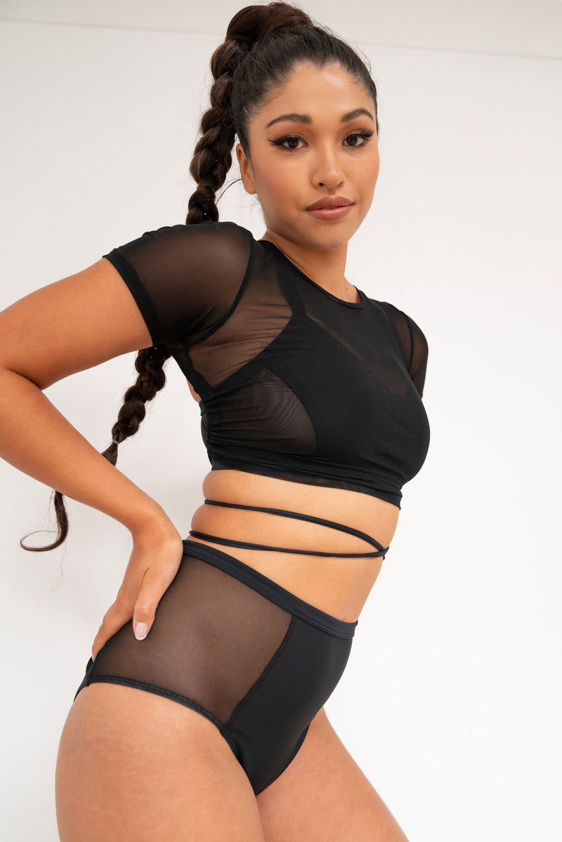 Ember Top - Mesh Tie-Up Short Sleeve Top