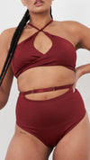 Hannah High Waist - Adjustable Cut Out Scrunch High Waist Bottom Recycled Burgundy