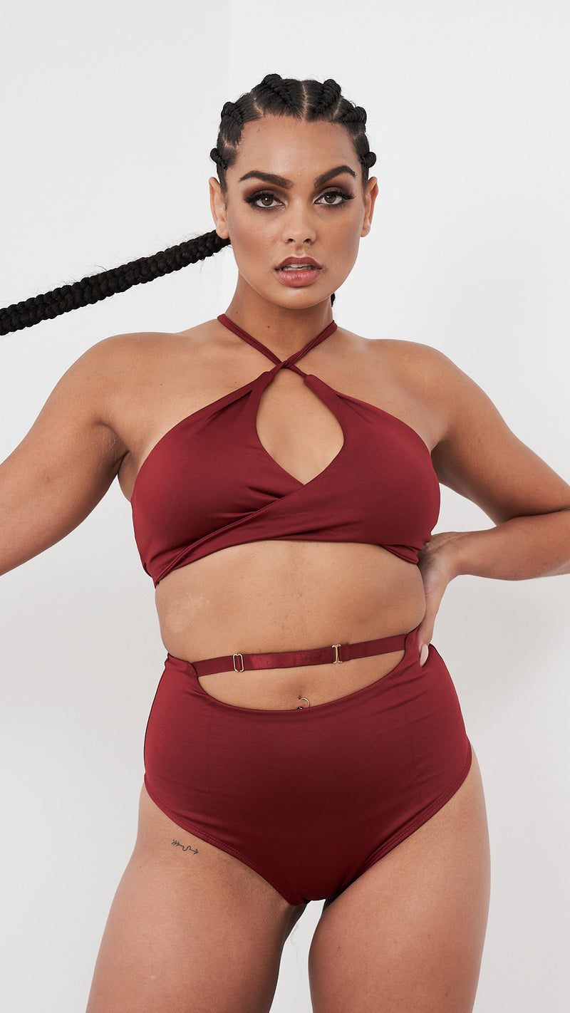 Sage Top - Cut Out Twist Halter Top Recycled Burgundy