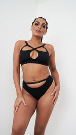 Hannah Low Waist - Adjustable Cut Out Low Waist Bottom Black