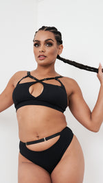 Hannah Low Waist - Adjustable Cut Out Low Waist Bottom Black