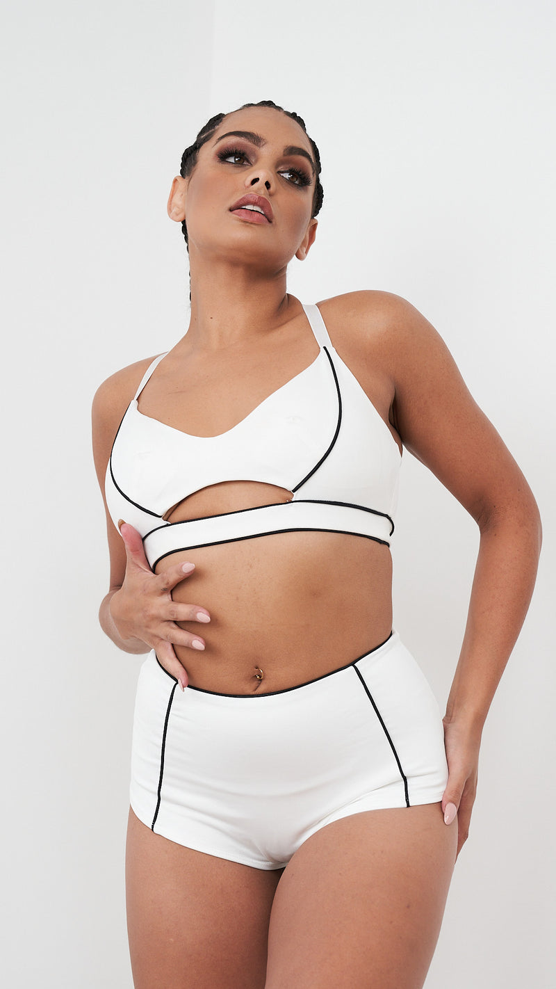 Missy Top - Piping Detail Cut Out Top Recycled White