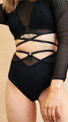 Claire Bottom - Strappy Adjustable Mesh Cut Out High Waist Shorts Black