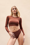 Ally Long Sleeve Crop - Shaping Breathable Top Recycled Choco