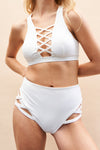 Cross Section Shorts - Cut Out High Waist Shorts White