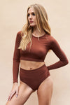 High Waist Bottom - Ribbed Scrunch Recycled Bottoms Choco