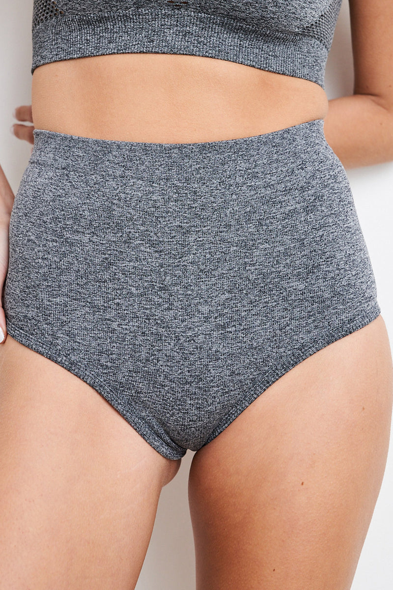 High Waist Bottom - Ribbed Scrunch Recycled Bottoms Grey