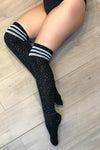 Thigh High Diamonte Socks-Black/White Stripe