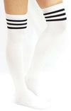 White Thigh High Socks with Black Stripe