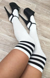 White Thigh High Socks with Black Stripe