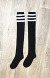 Black Thigh High Socks with White Stripe