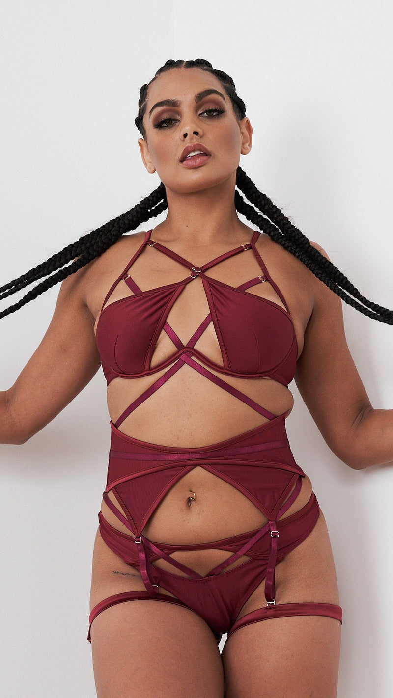 Lauren Bra - Strappy Cut Out Adjustable Bra Recycled Wine